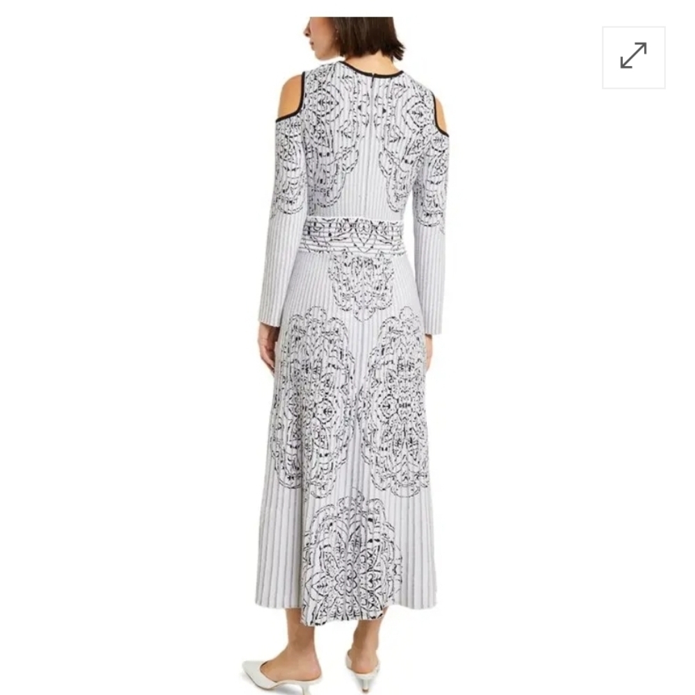 Misook Black White Cold Shoulder Knit Midi Dress XS (8178) - Picture 2 of 12